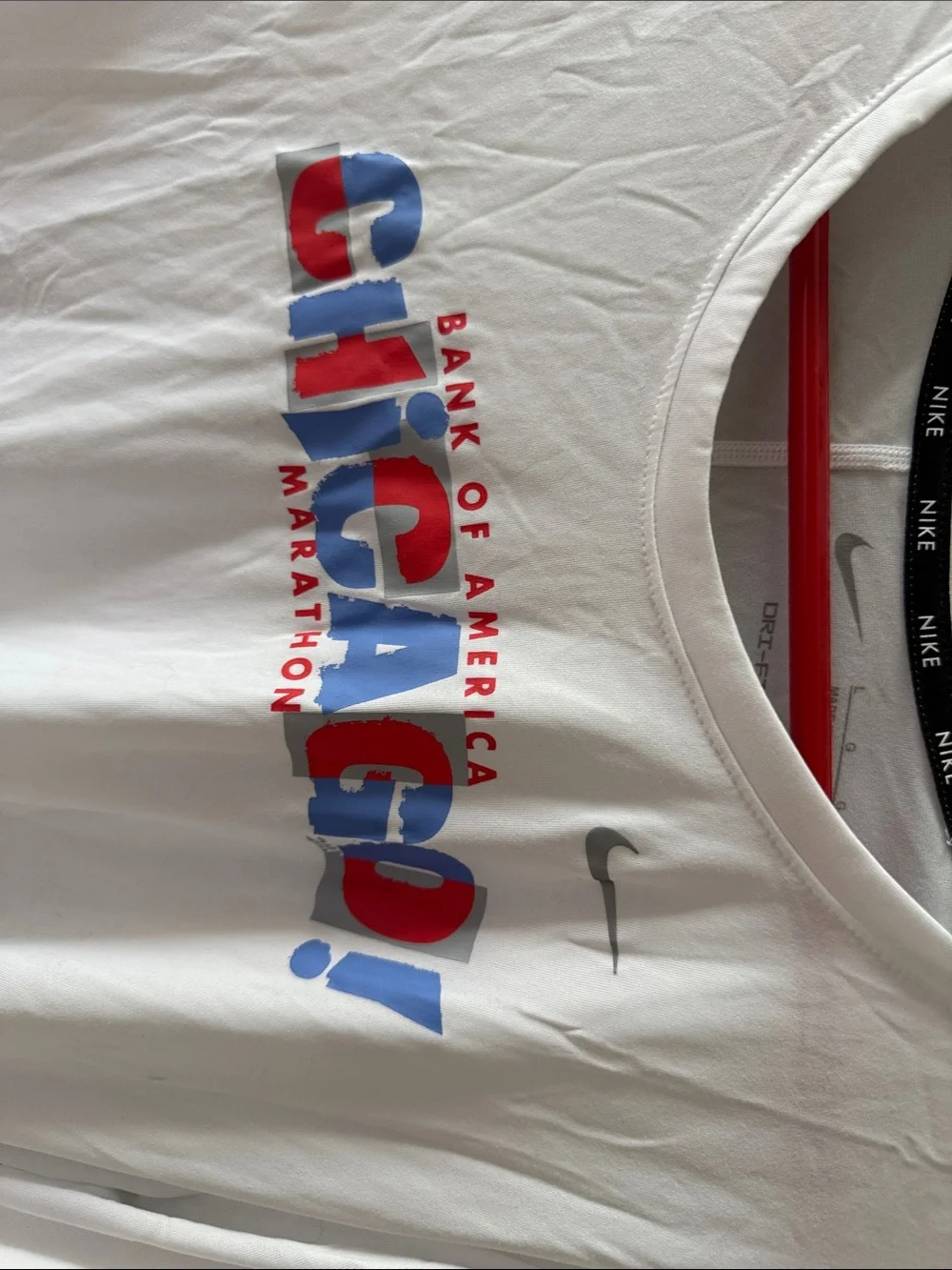 Nike White Chicago Marathon Long Sleeve Tee with Red & Blue Logo